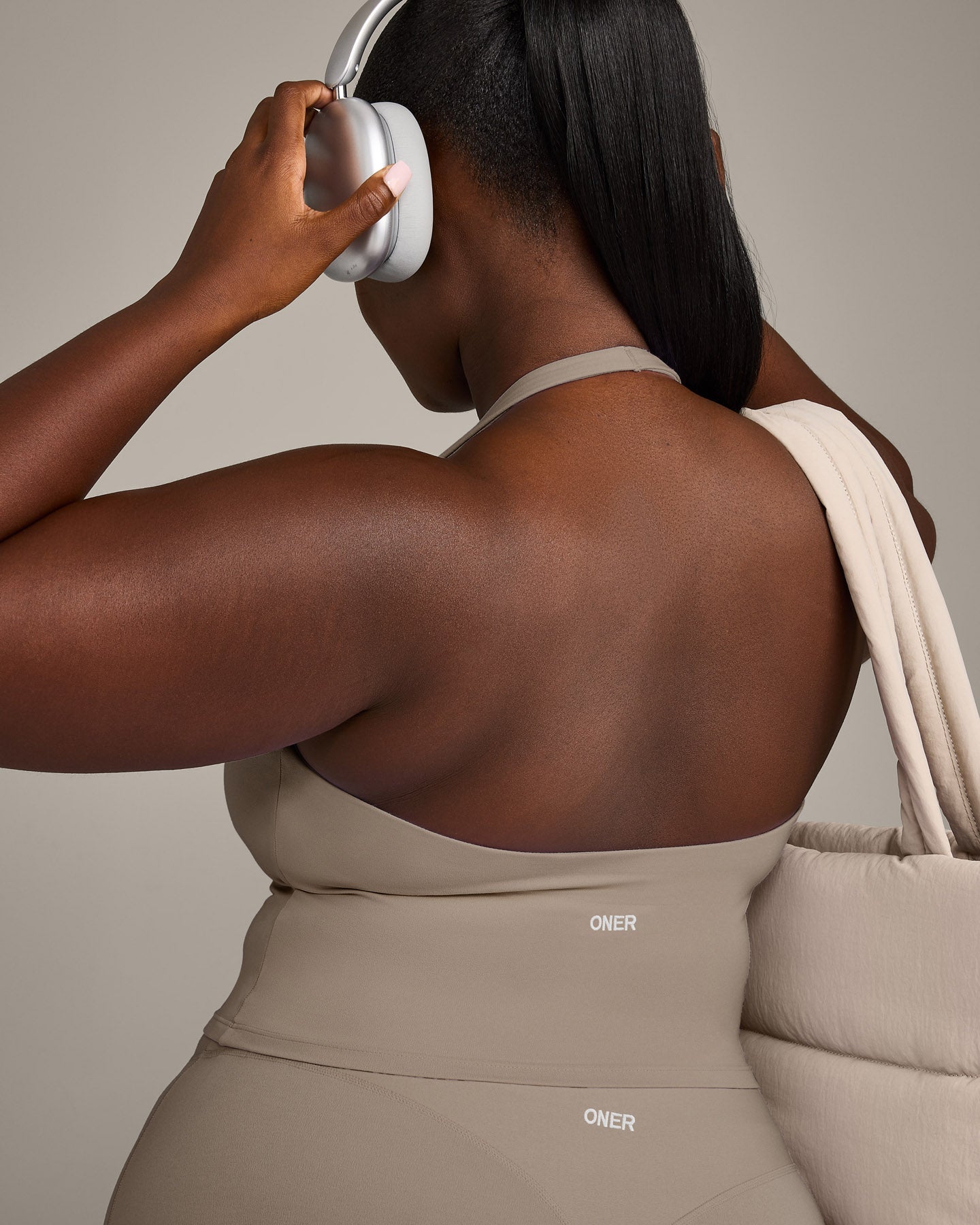 SoftMotion™ Halter Neck Mid Tank Top with Built in Bra Shelf with Gray Logo | Minky