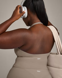 SoftMotion™ Halter Neck Mid Tank Top with Built in Bra Shelf with Gray Logo | Minky
