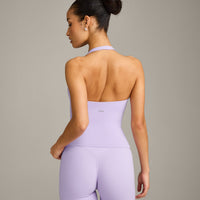 SoftMotion™ Halter Neck Tank Top with Built in Bra Shelf with Gray Logo | Lavender Purple
