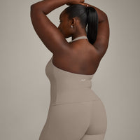 SoftMotion™ Halter Neck Tank Top with Built in Bra Shelf with Gray Logo | Minky