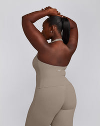 SoftMotion™ Halter Neck Tank Top with Built in Bra Shelf with Gray Logo | Minky