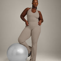 SoftMotion™ Halter Neck Tank Top with Built in Bra Shelf with Gray Logo | Minky