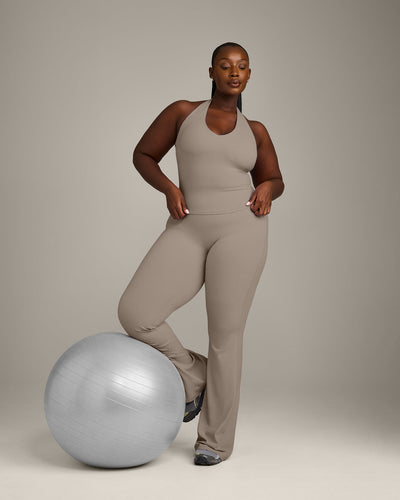 SoftMotion™ Halter Neck Tank Top with Built in Bra Shelf with Gray Logo | Minky