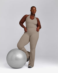 SoftMotion™ Halter Neck Tank Top with Built in Bra Shelf with Gray Logo | Minky