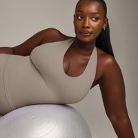 SoftMotion™ Halter Neck Tank Top with Built in Bra Shelf with Gray Logo | Minky