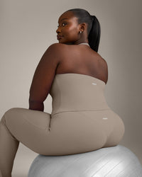 SoftMotion™ Halter Neck Tank Top with Built in Bra Shelf with Gray Logo | Minky