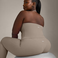 SoftMotion™ Halter Neck Tank Top with Built in Bra Shelf with Gray Logo | Minky