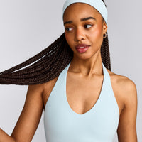SoftMotion™ Headband with Gray Logo | Cloud Blue