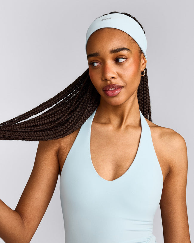 SoftMotion™ Headband with Gray Logo | Cloud Blue