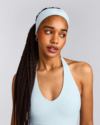 SoftMotion™ Headband with Gray Logo | Cloud Blue