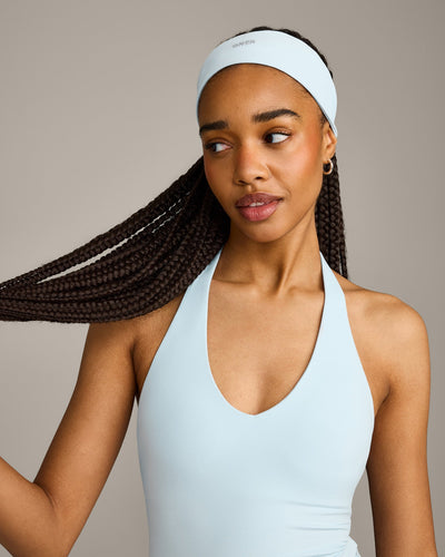 SoftMotion™ Headband with Gray Logo | Cloud Blue