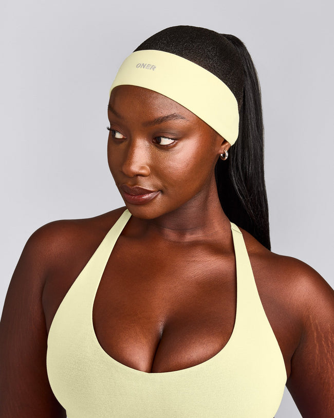 SoftMotion™ Headband with Gray Logo | Pastel Yellow