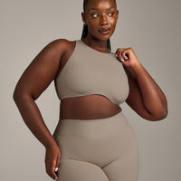 SoftMotion™ High Neck Sports Bra with Gray Logo | Minky