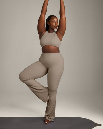 SoftMotion™ High Neck Sports Bra with Gray Logo | Minky