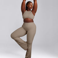 SoftMotion™ High Neck Sports Bra with Gray Logo | Minky