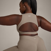 SoftMotion™ High Neck Sports Bra with Gray Logo | Minky