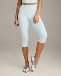 SoftMotion™ High Waisted Capri Leggings with Gray Logo | Cloud Blue