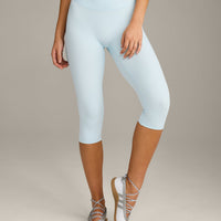 SoftMotion™ High Waisted Capri Leggings with Gray Logo | Cloud Blue