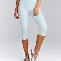 SoftMotion™ High Waisted Capri Leggings with Gray Logo | Cloud Blue
