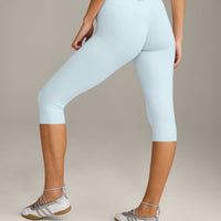 SoftMotion™ High Waisted Capri Leggings with Gray Logo | Cloud Blue