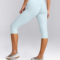 SoftMotion™ High Waisted Capri Leggings with Gray Logo | Cloud Blue