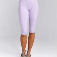 SoftMotion™ High Waisted Capri Leggings with Gray Logo | Lavender Purple