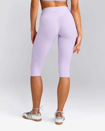 SoftMotion™ High Waisted Capri Leggings with Gray Logo | Lavender Purple
