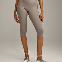 SoftMotion™ High Waisted Capri Leggings with Gray Logo | Minky
