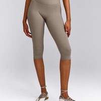 SoftMotion™ High Waisted Capri Leggings with Gray Logo | Minky