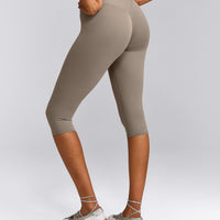 SoftMotion™ High Waisted Capri Leggings with Gray Logo | Minky