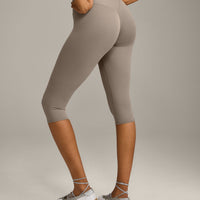 SoftMotion™ High Waisted Capri Leggings with Gray Logo | Minky