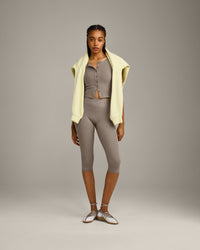 SoftMotion™ High Waisted Capri Leggings with Gray Logo | Minky