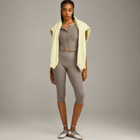 SoftMotion™ High Waisted Capri Leggings with Gray Logo | Minky