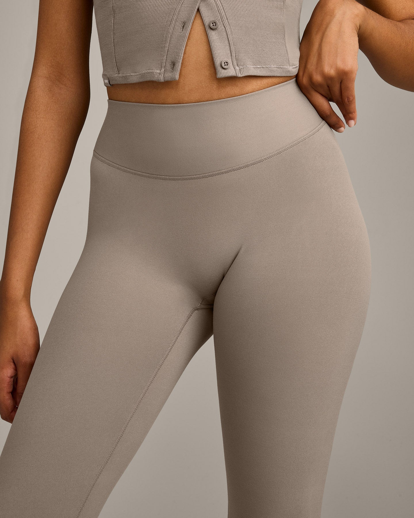 SoftMotion™ High Waisted Capri Leggings with Gray Logo | Minky
