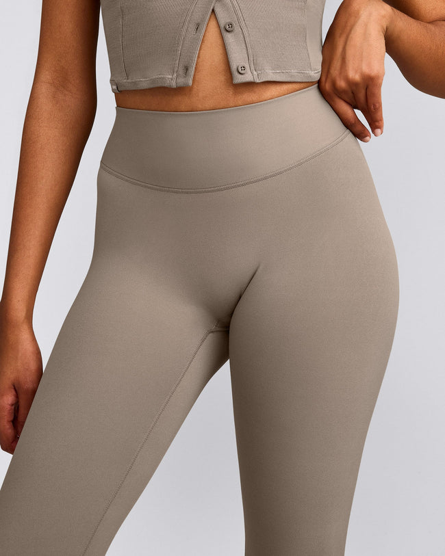 SoftMotion™ High Waisted Capri Leggings with Gray Logo | Minky