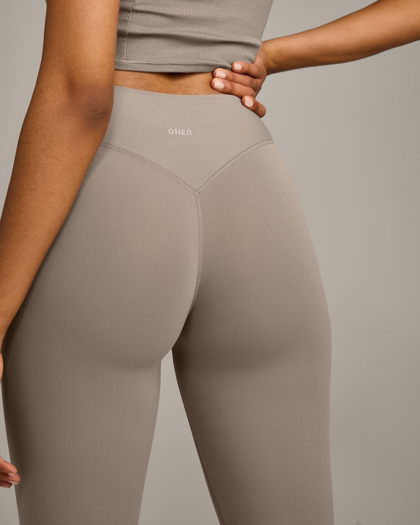 SoftMotion™ High Waisted Capri Leggings with Gray Logo | Minky