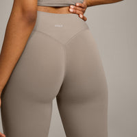 SoftMotion™ High Waisted Capri Leggings with Gray Logo | Minky
