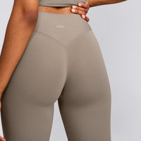 SoftMotion™ High Waisted Capri Leggings with Gray Logo | Minky