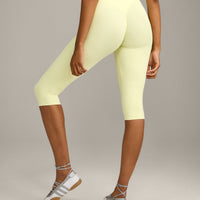 SoftMotion™ High Waisted Capri Leggings with Gray Logo | Pastel Yellow