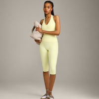 SoftMotion™ High Waisted Capri Leggings with Gray Logo | Pastel Yellow