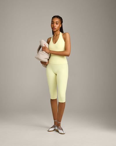 SoftMotion™ High Waisted Capri Leggings with Gray Logo | Pastel Yellow