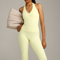 SoftMotion™ High Waisted Capri Leggings with Gray Logo | Pastel Yellow