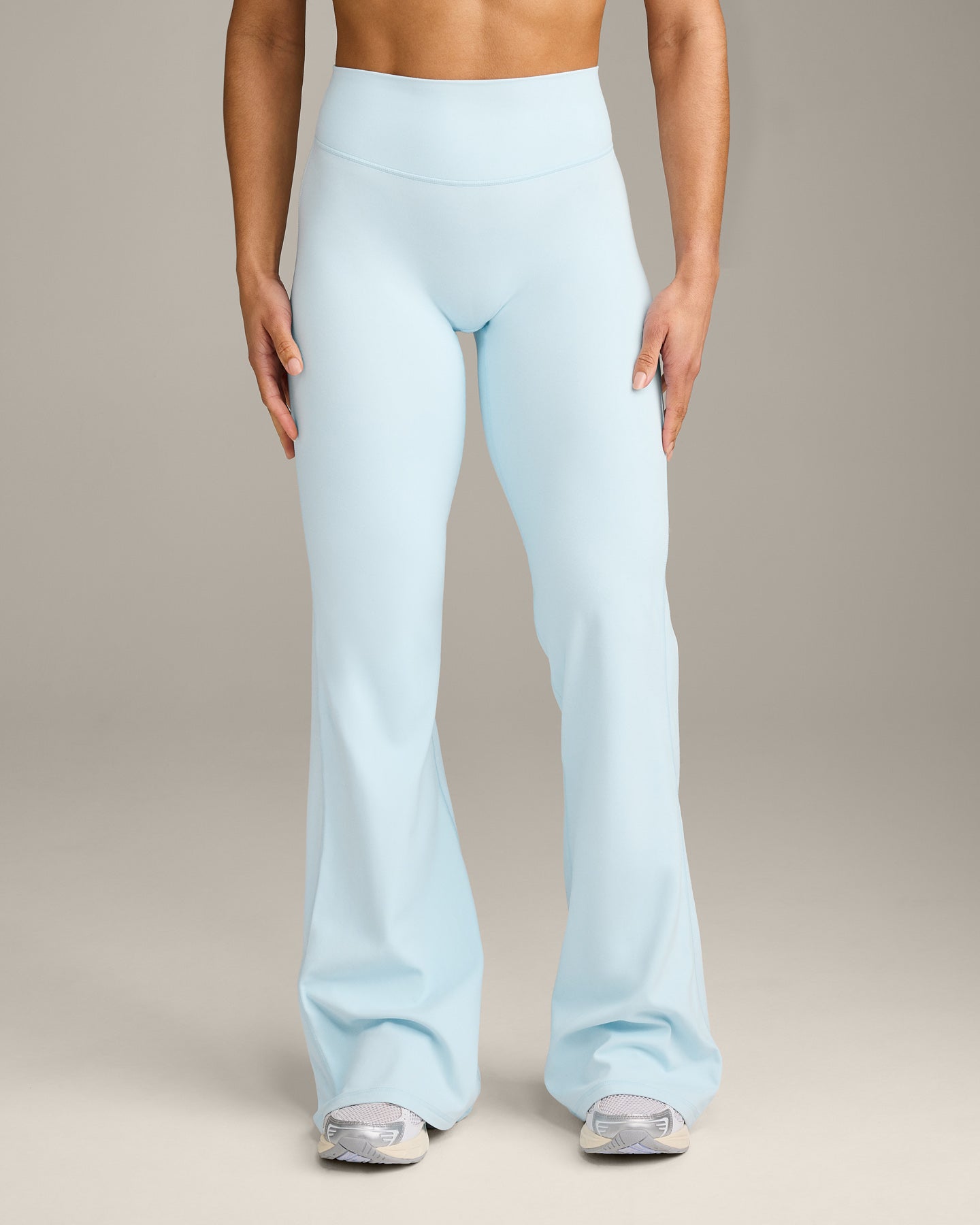 SoftMotion™ Flared Pants with Gray Logo | Cloud Blue
