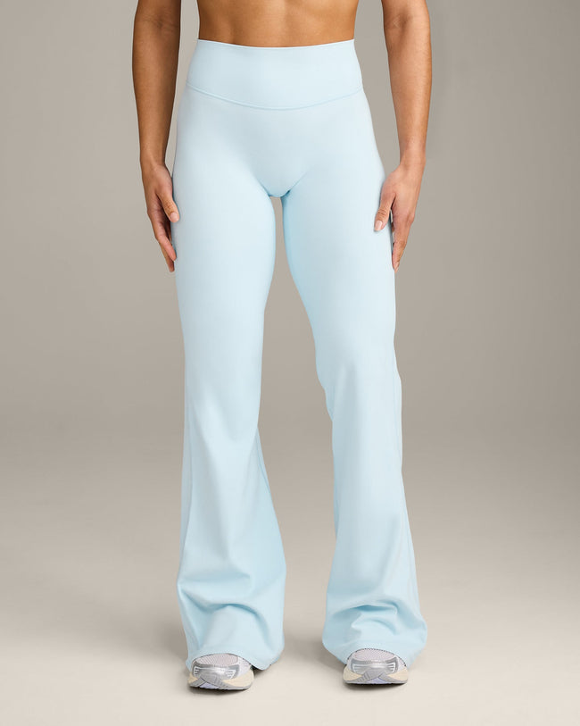 SoftMotion™ Flared Pants with Gray Logo | Cloud Blue