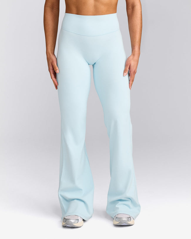 SoftMotion™ Flared Pants with Gray Logo | Cloud Blue