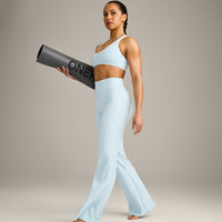 SoftMotion™ Flared Pants with Gray Logo | Cloud Blue