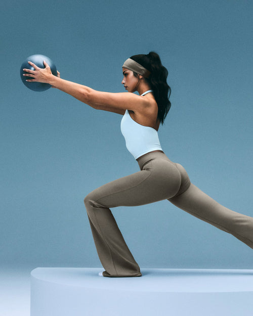 SoftMotion™ Flared Pants with Gray Logo | Minky