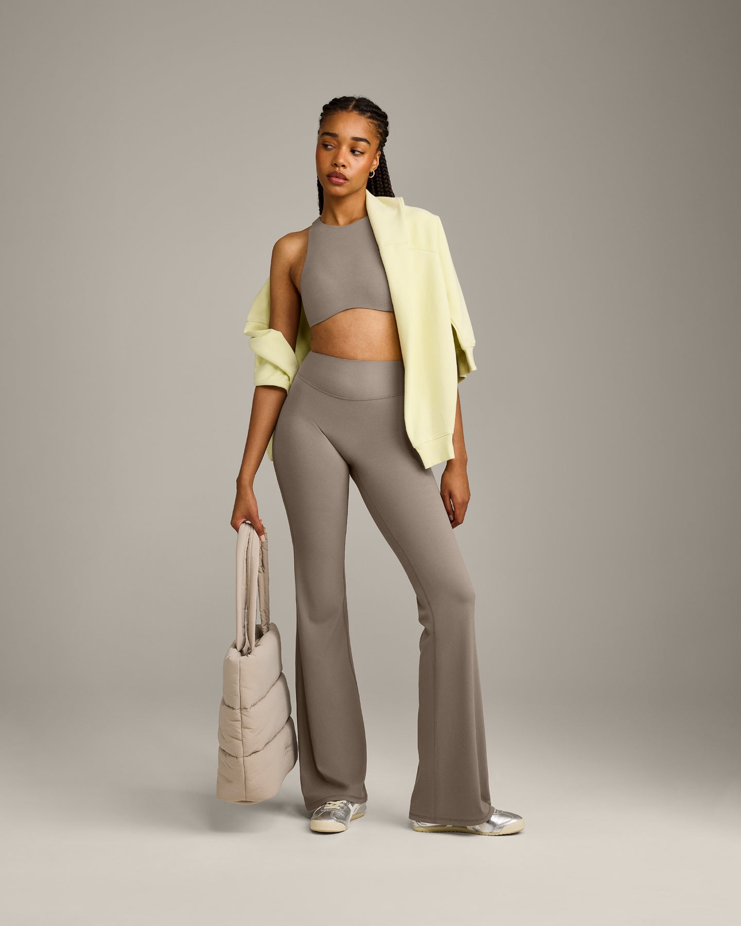 SoftMotion™ Flared Pants with Gray Logo | Minky