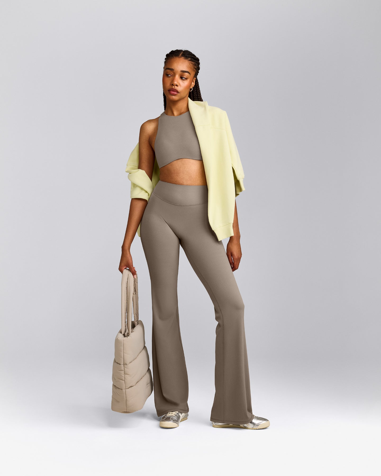 SoftMotion™ Flared Pants with Gray Logo | Minky