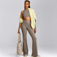 SoftMotion™ Flared Pants with Gray Logo | Minky